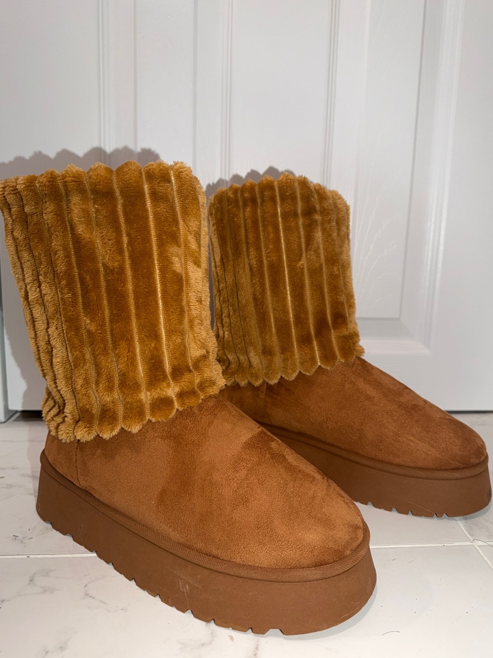 Women’s Plush “churro” Mid-Calf Boots in Camel Size 9